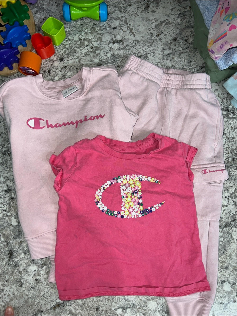 Champion Pink Floral Logo Pajama Set with Bright Pink Tee